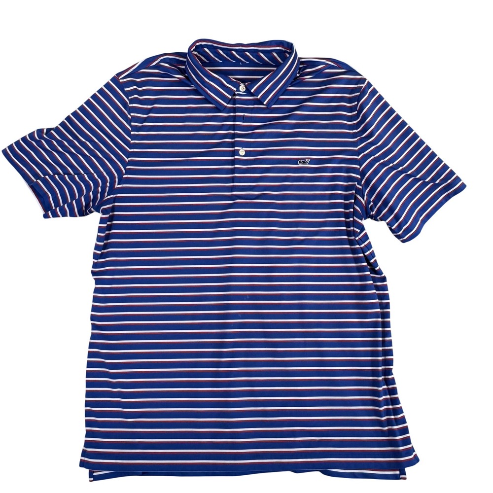 Vineyard Vines Mens Sankaty Performance Polo Shirt Blue Striped Size L